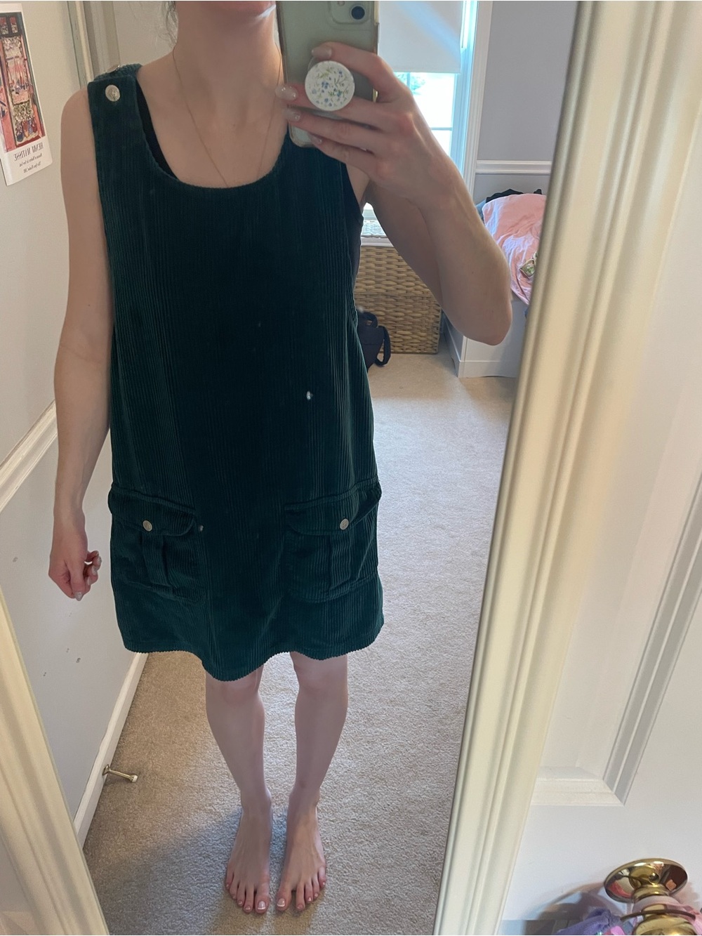 Dark Green Corduroy Pinafore Dress